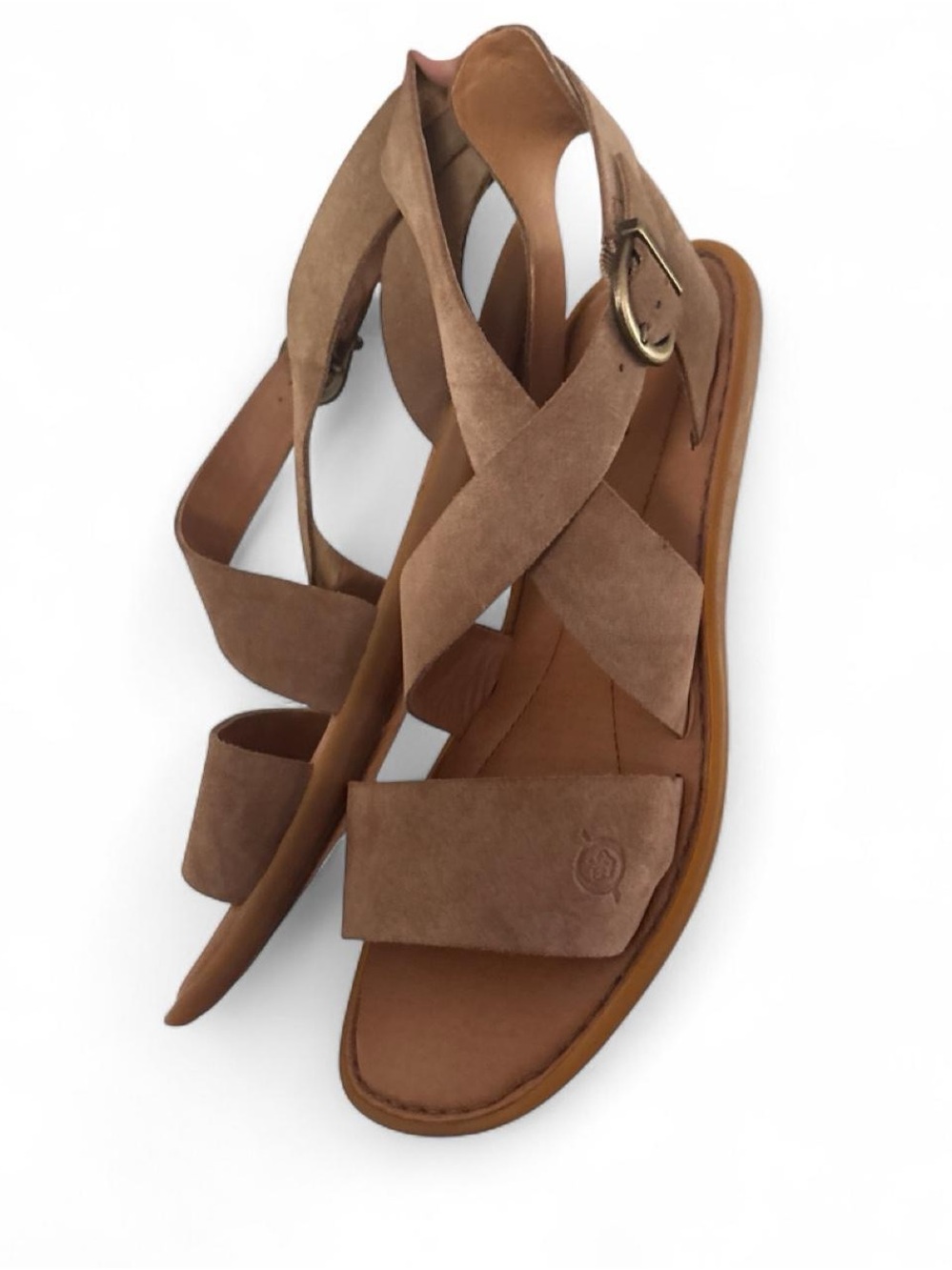 Tan suede Born sandals with criss-cross straps Size 8